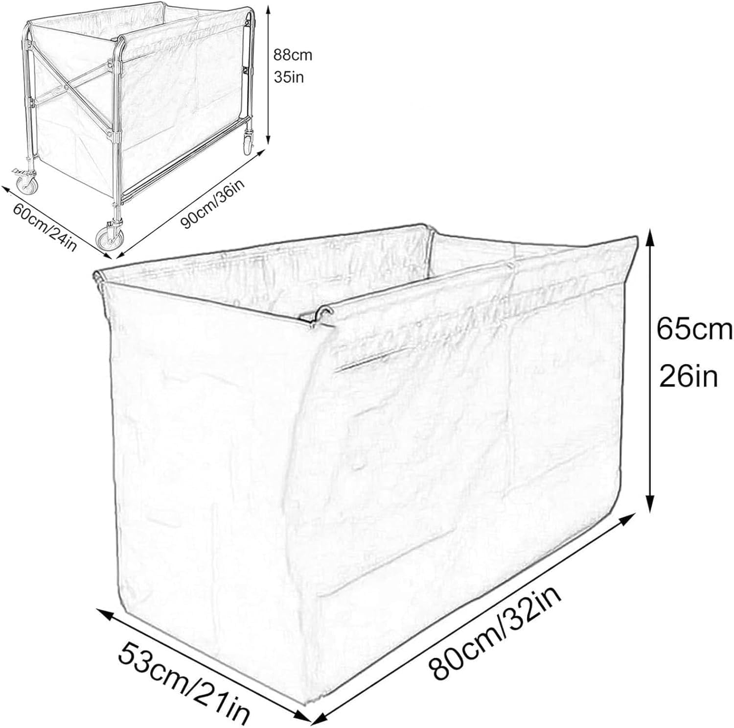 Borsa di ricambio per carrello della biancheria, copertura impermeabile resistente per uso commerciale, compatibile con cesti portabiancheria rettangolari da 400 litri, tessuto Oxford resistente