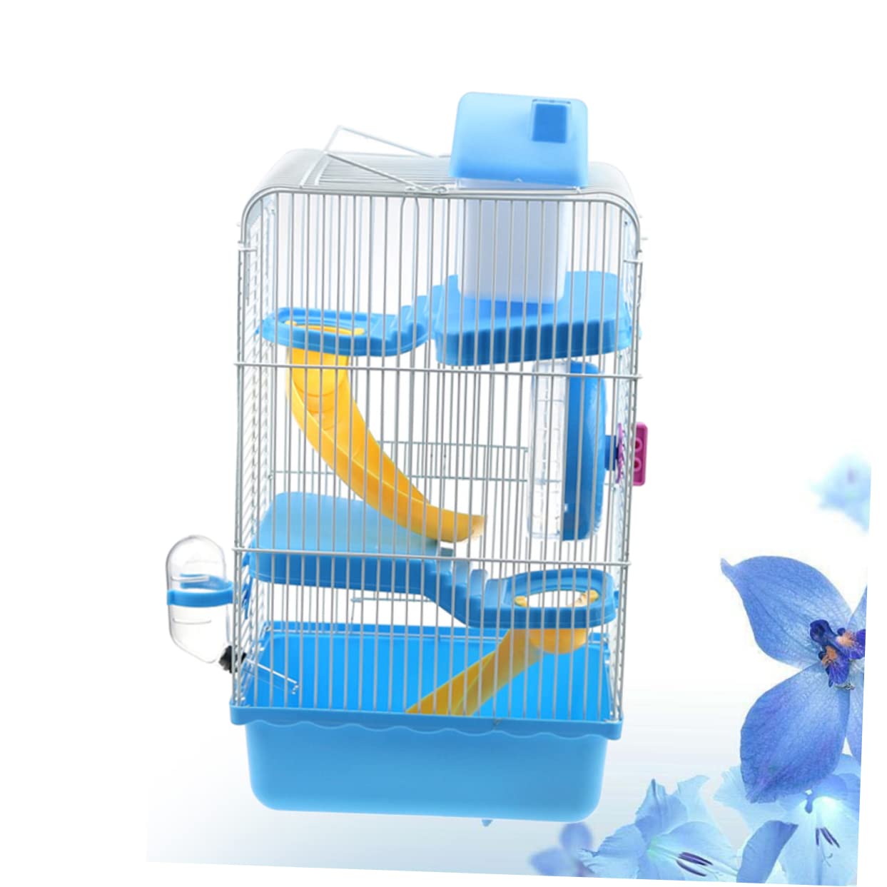 Gabbia per Criceti a Tre Livelli, Casa per Piccoli Animali Blu | Pp e Ferro, Design a Scivolo Multistrato, Accessori Inclusi Ruota e Beverino Anti-perdita