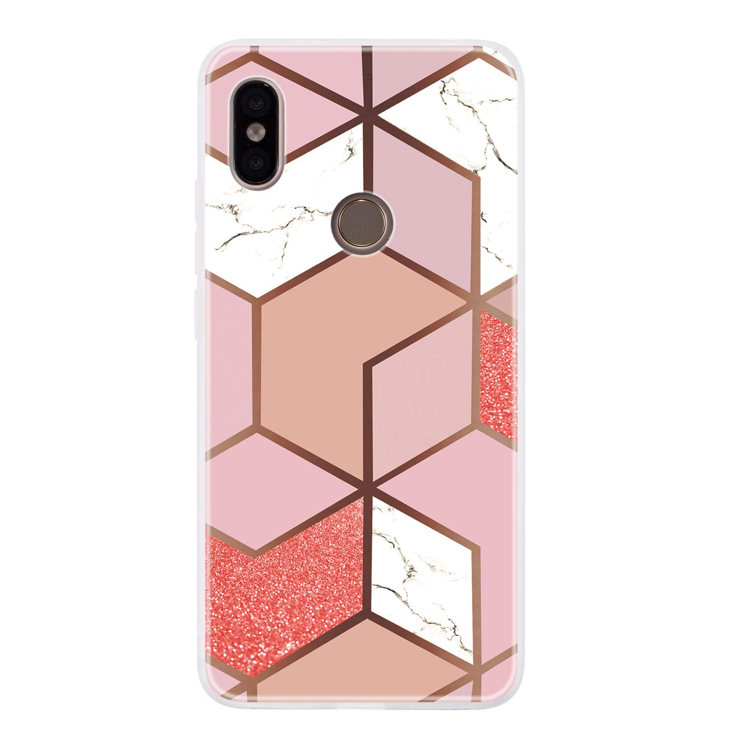 CUAgain Compatible with Xiaomi Redmi S2/Y2 Case Silicone Marble Diamond Pattern with Bumper Soft Pretty Design Ultra Thin Slim Protective Shockproof Cover for Girls Women Men Boys Pink