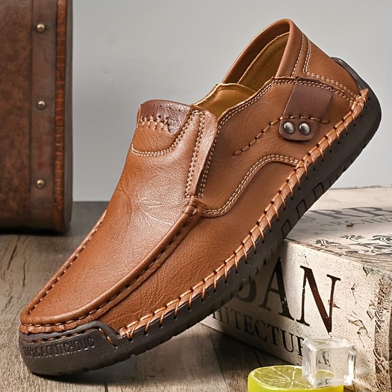 Men's Loafers Slip-On Casual Leather Dress Shoes Lightweight Comfortable Driving Walking Shoes4