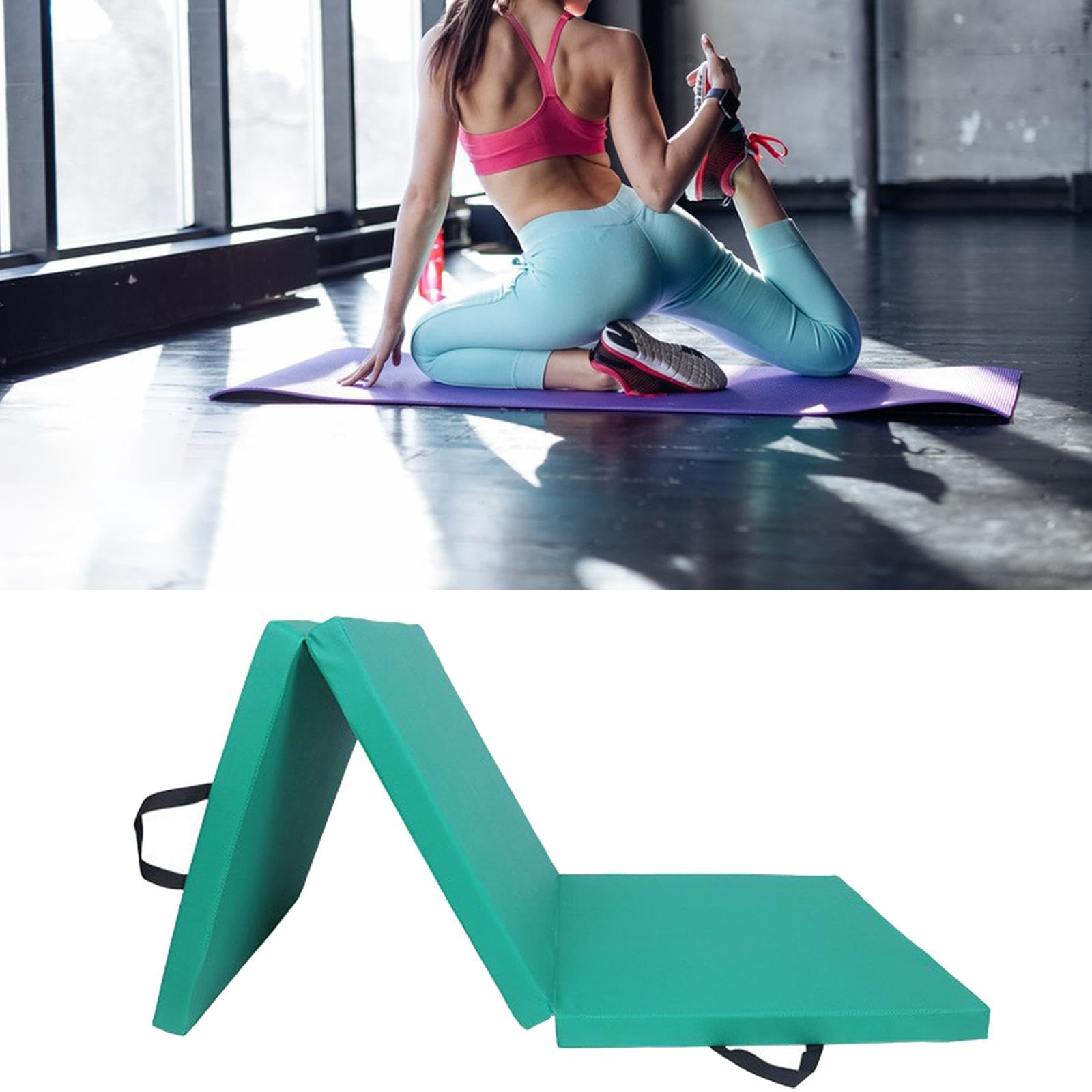 rockible Tapis d'exercice épais Pliable, Tapis de Yoga, de Gymnastique à Domicile, Coussin Unisexe avec Poignées de Transport, Tapis de Yoga, Cuir PU Vert