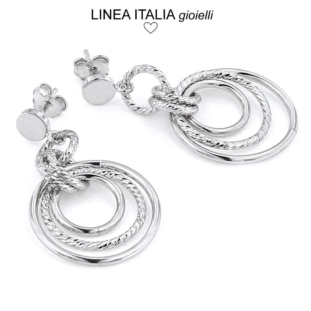 Linea Italia Gioielli - Orecchini Pendenti a Lampadario con Cerchi diamantati in Argento 925 - Made In Italy
