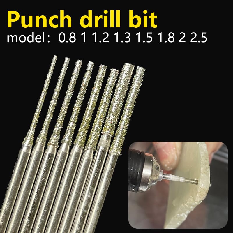Jade Drill bit, Ceramic Tile Hollow Repair Drill bit, Emery Drill Tool, Rotary Tool Shape Diamond Drill Bits Rotary Diamond Burr Set Punch Drill bit Tool, 8-piece Set