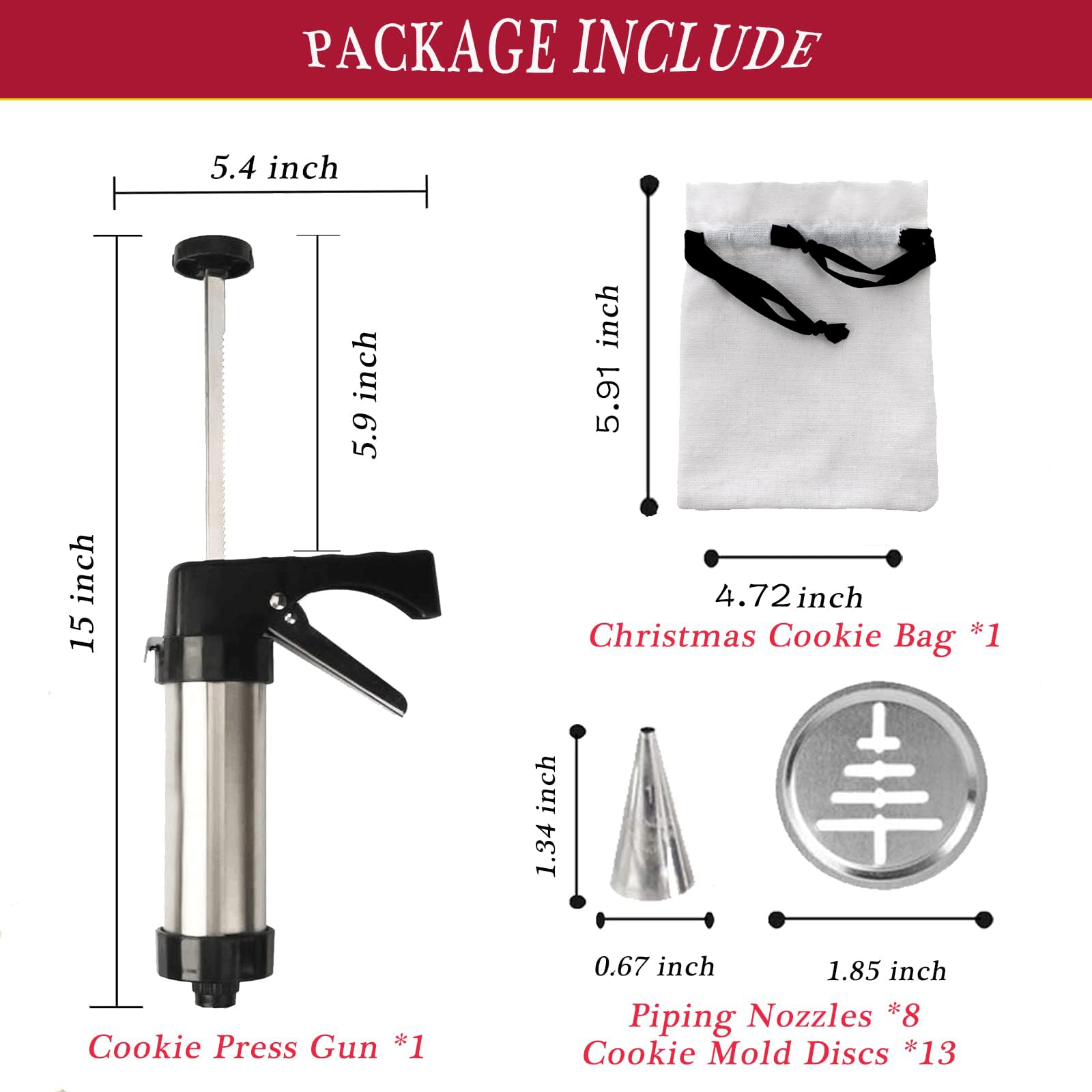 Stainless Steel Cookie Press with 13 Discs - Baking & Decorating Kit, Durable Kitchen Tool for Cookies, Biscuits, Pastries