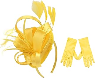 Tocado de satén para fiesta de té, diadema y guantes cortos, tocado de cóctel para mujer
