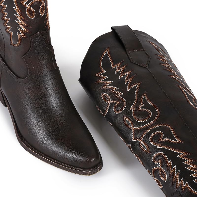 Image of ZJA Cowgirl Knee High Embroidery Pointed Toe Boots for Women