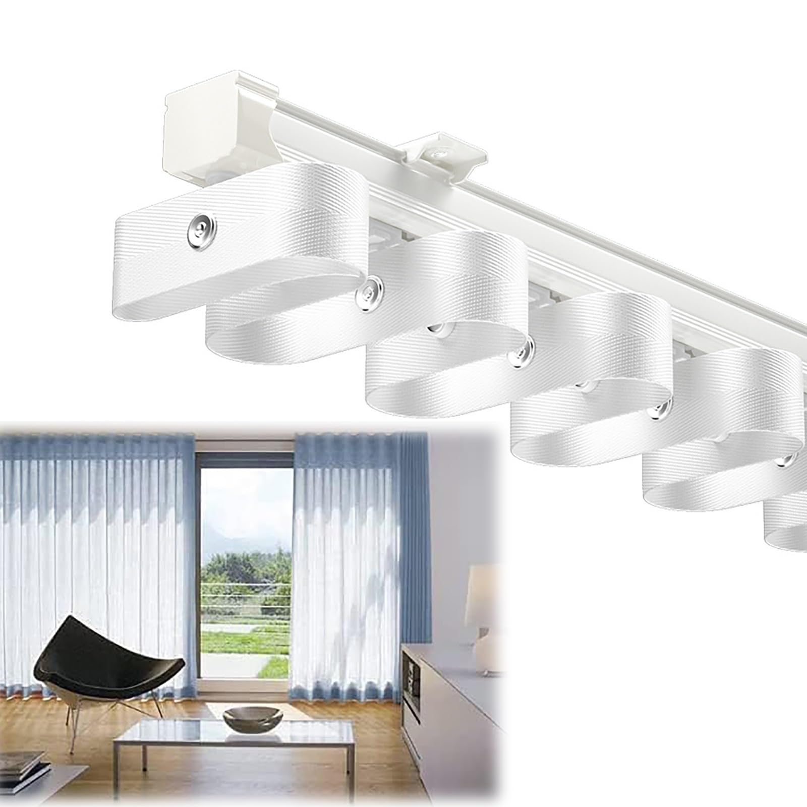 Tringle à rideau avec roulettes – Rail en métal robuste pour séparateur de pièce, douche, baie vitrée et camping-car, avec ceinture en tissu et installation facile