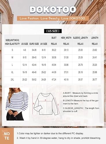 Dokotoo Striped Sweater Women'S 2024 Knitted Tops Fall Fashion Color Block Crew Neck Knit Jumper Tops Long Lantern Sleeve Soft Warm Beige Sweater Pullover Sweaters For Teens Medium thumb #5