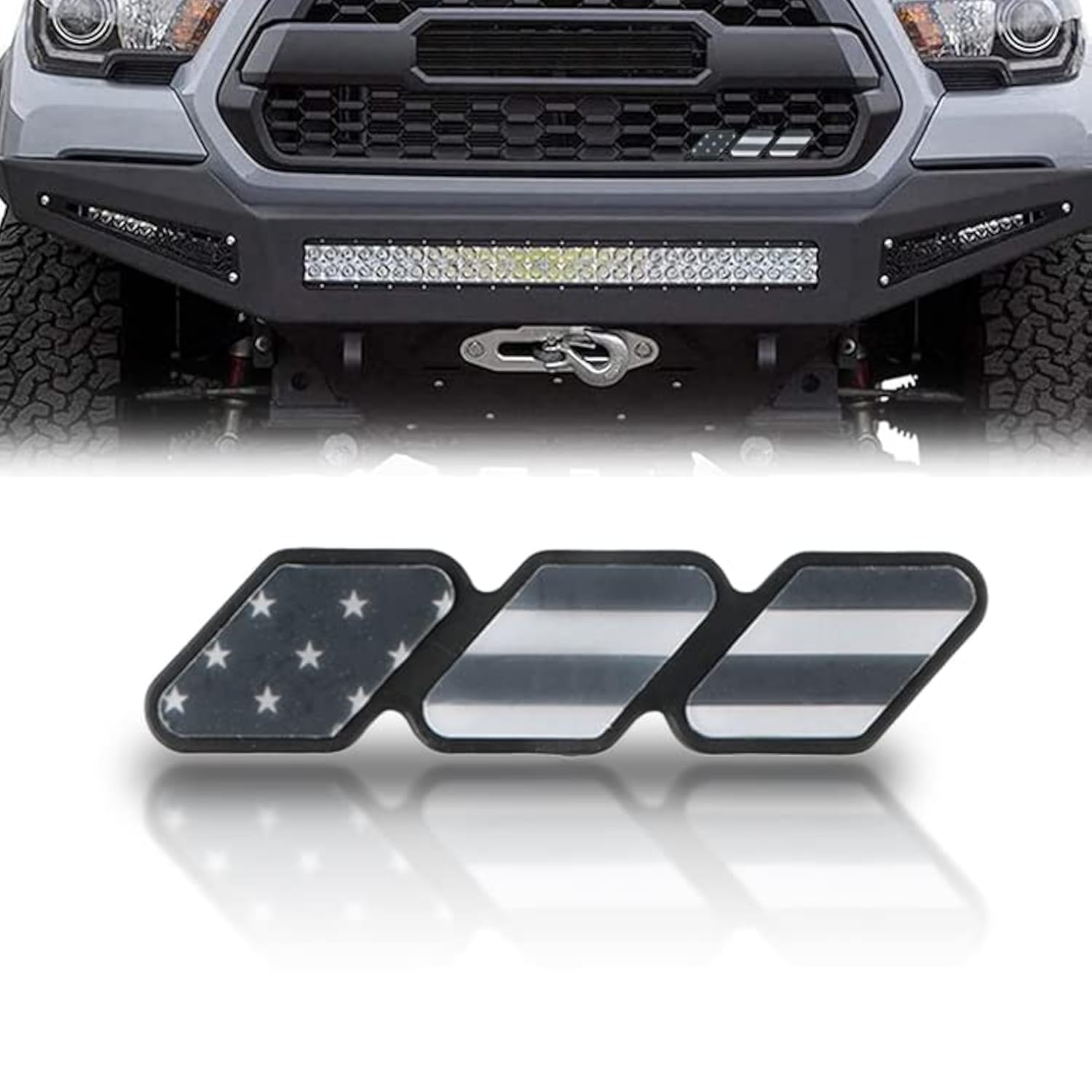 1 PC Tri-Color Grille Badge Emblem Decoration Accessories Compatible with Tacoma 4Runner Tundra Sequoia Rav4 Highlander, Grille Insert Trims (American Flag Black)