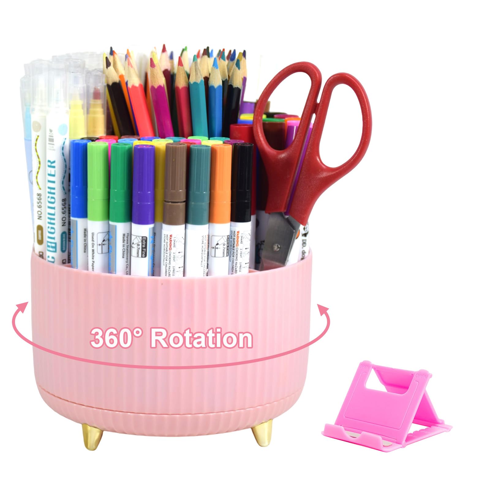 Cylogia Desk Organiser, 360°Rotating Degree Pen Holder for Desk Accessories, Stationary Organiser With 5 Compartments, Pen Pot for Office School Home