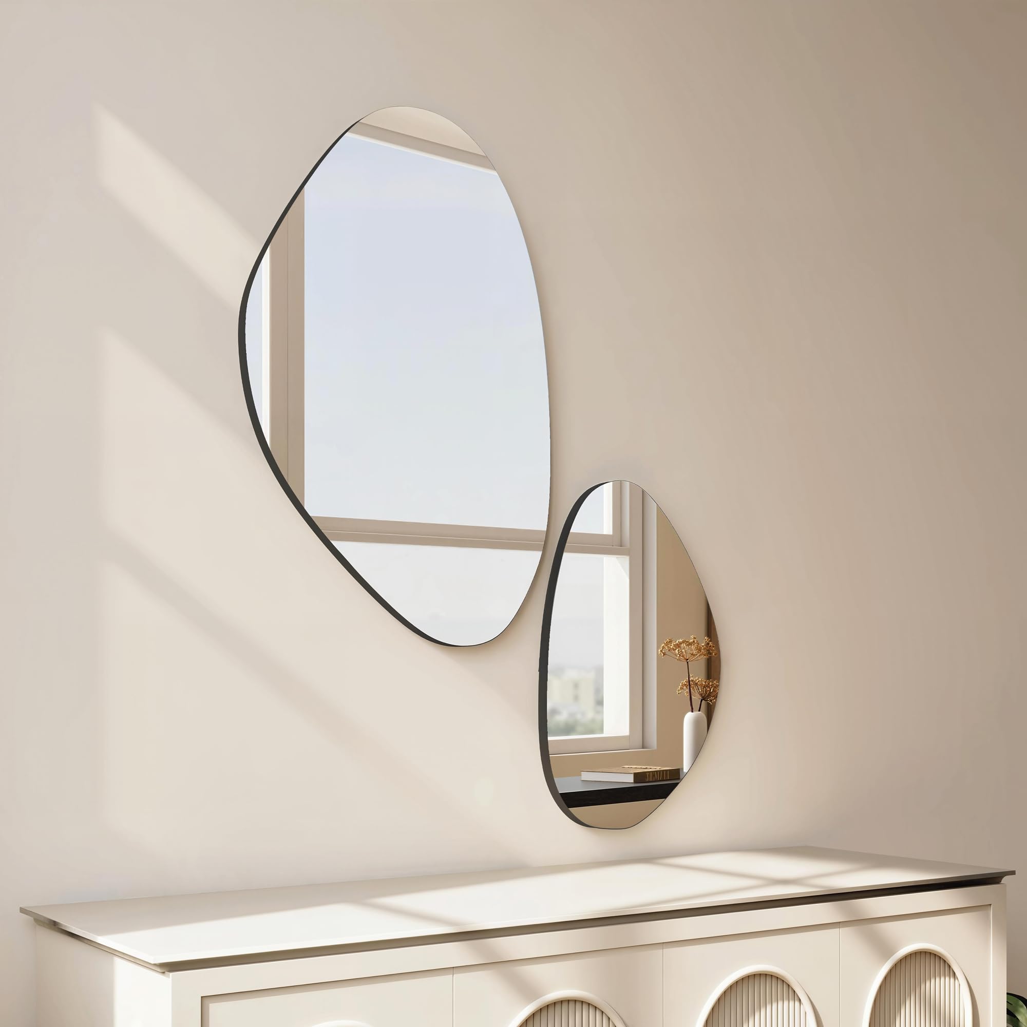 B&Q -  Pebble-Shaped Decorative MirrorSet Of 2 Wall MirrorBlack