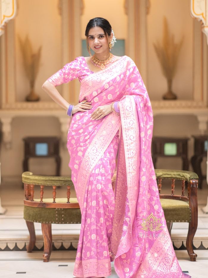 Image of C J Enterprise Women's Pure Kanjivaram Soft Silk Saree Banarasi Style Sarees For Wedding With Blouse Piece (Pari-165)