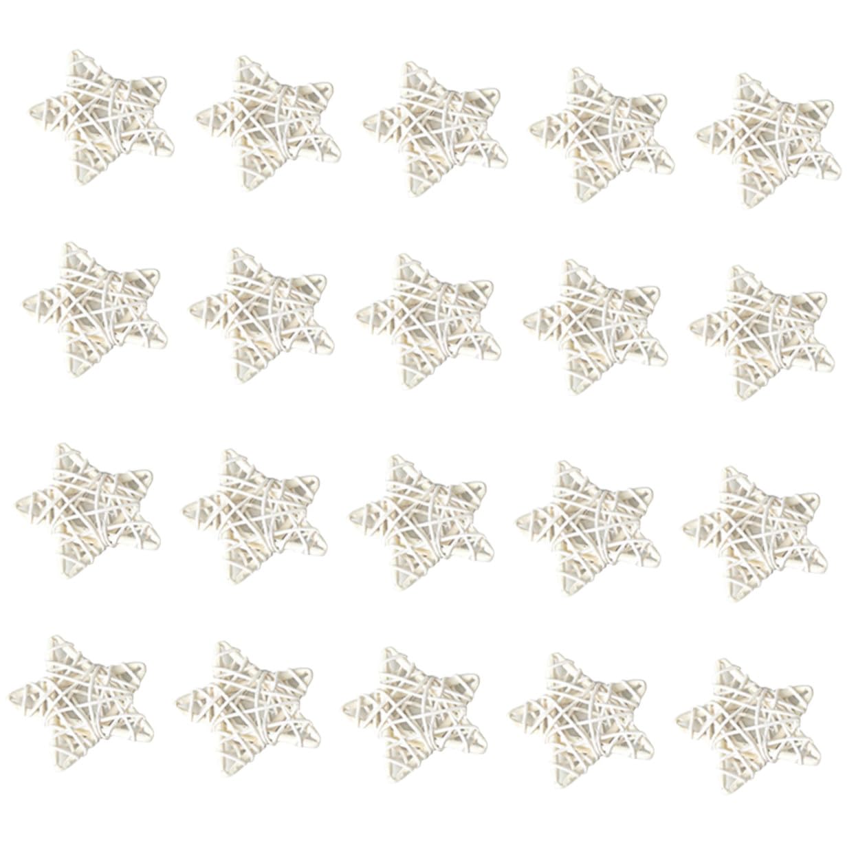 Suspensions de Noël en rotin blanc 6 cm : lot de 20 étoiles naturelles antichoc
