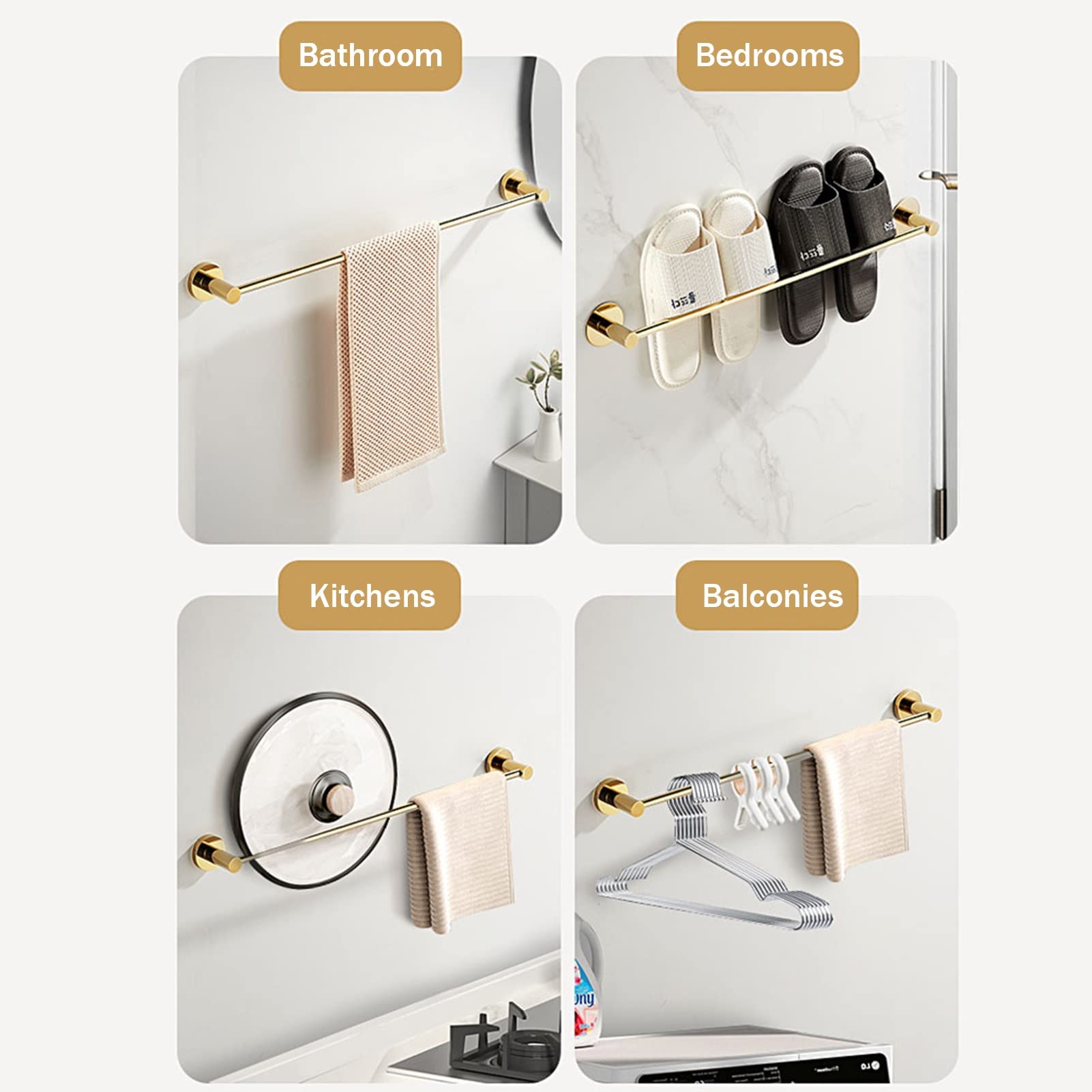 AYVADA Porte-Serviettes Doré Porte-Serviettes Mural Montage à Vis Barre Porte-Serviettes Lisse Pour Salle De Bain Ou Cuisine, 30 Cm 40 Cm 50 Cm 60 Cm 70 Cm 80 Cm, Finition Polie En