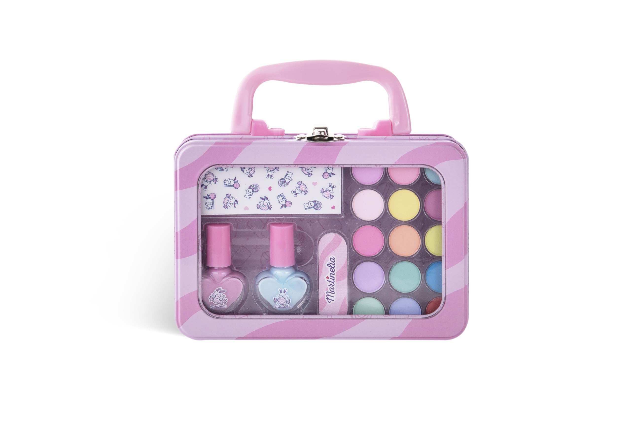 MARTINELIA Yummy Bag Beauty Set: Bunter Schminkkoffer für Kinder - 15 Lidschatten, 2 Nagellacke, Nagelsticker, Nagelfeile Mädchen