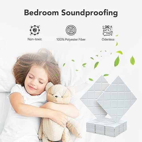 Miniatura 3 de Kuchoow - Paneles de pared insonorizados, paquete de 12 paneles de pared con cancelación de ruido, paneles autoadhesivos que absorben el sonido,