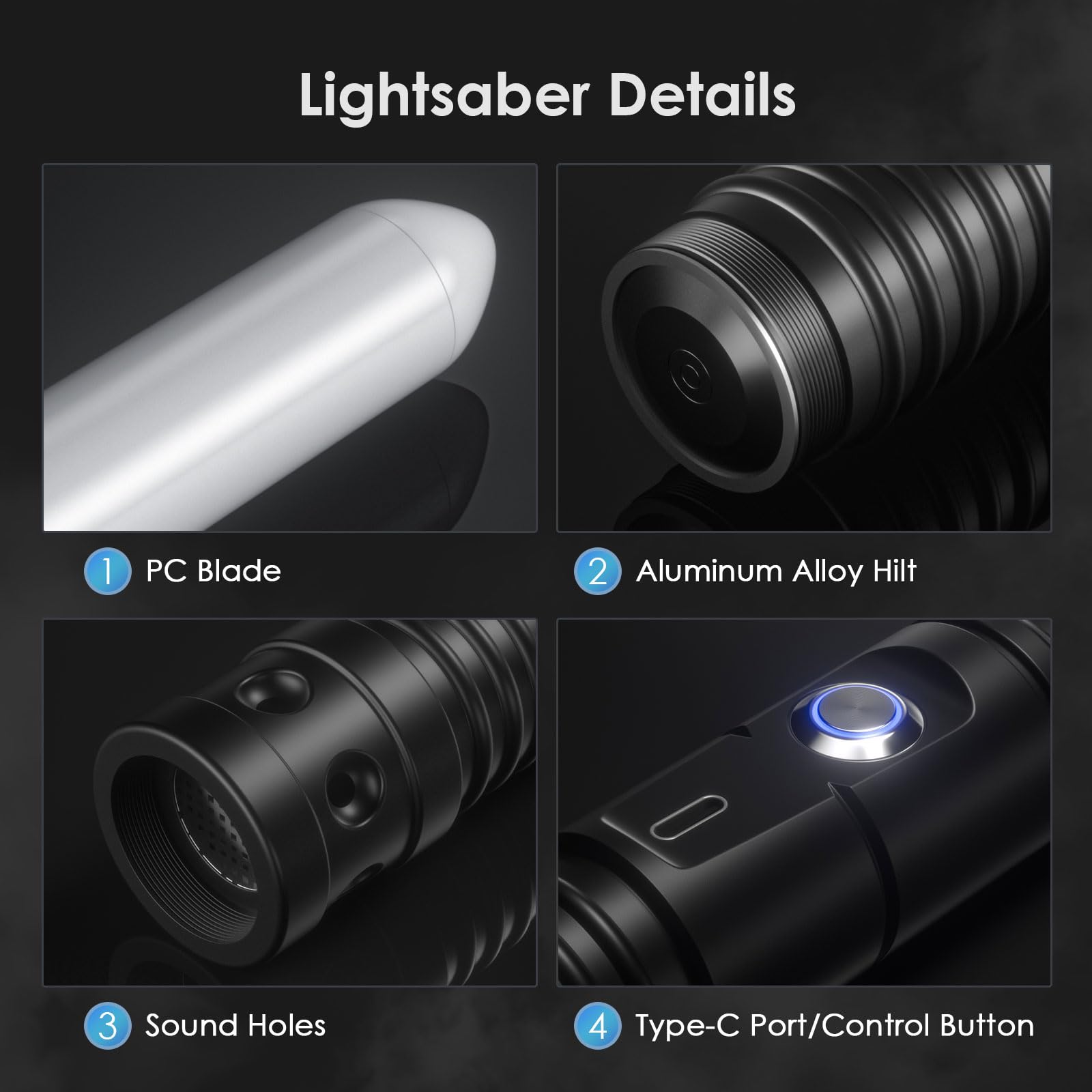 Hlieeosfcn Spada laser per bambini e adulti 2 in 1 RGB 15 colore USB ricaricabile manico in metallo nero spada adatta per Halloween Natale cosplay