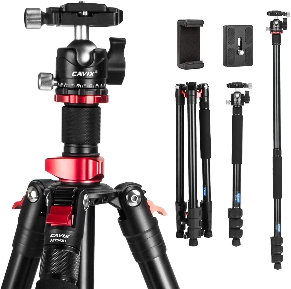 Tripod for Camera,Cavix 78.7" Camera Tripods & Monopods,Foldable Aluminum Alloy DSLR Camera Travel Tripod with Ball Head,Adjust Height 22.5" to 78.7" Folded 18.2".Detachable Monopod,Load 15 lbs