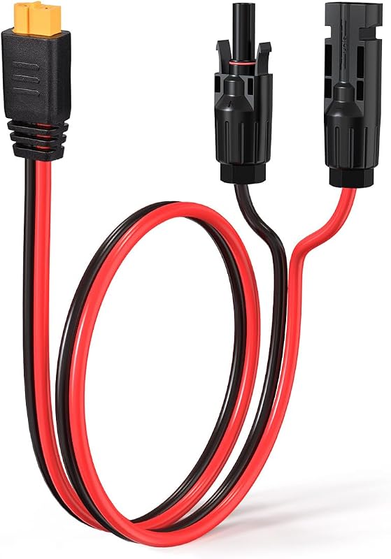 10AWG Solar to XT60 Charging Cable Solar Panel Extension Cable for Portable Power Station River 600 Solar Generator Battery Pack(2FT) | Solar connector to XT60 female cable with stranded tinned copper wire for solar charging, panel links, and compact setups.