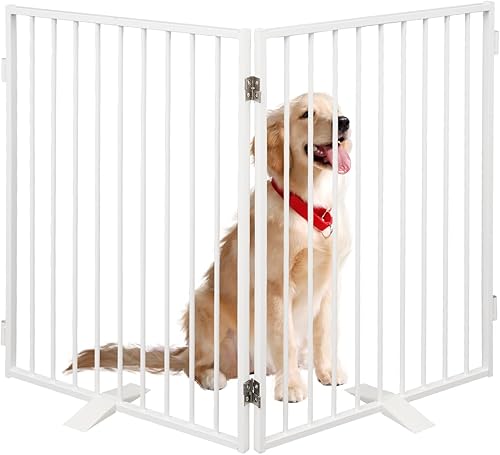 Miniatura 10 de Puertas de metal independientes para perros con puerta, extra anchas de 24 pulgadas, 32 pulgadas de altura, valla plegable para interiores y