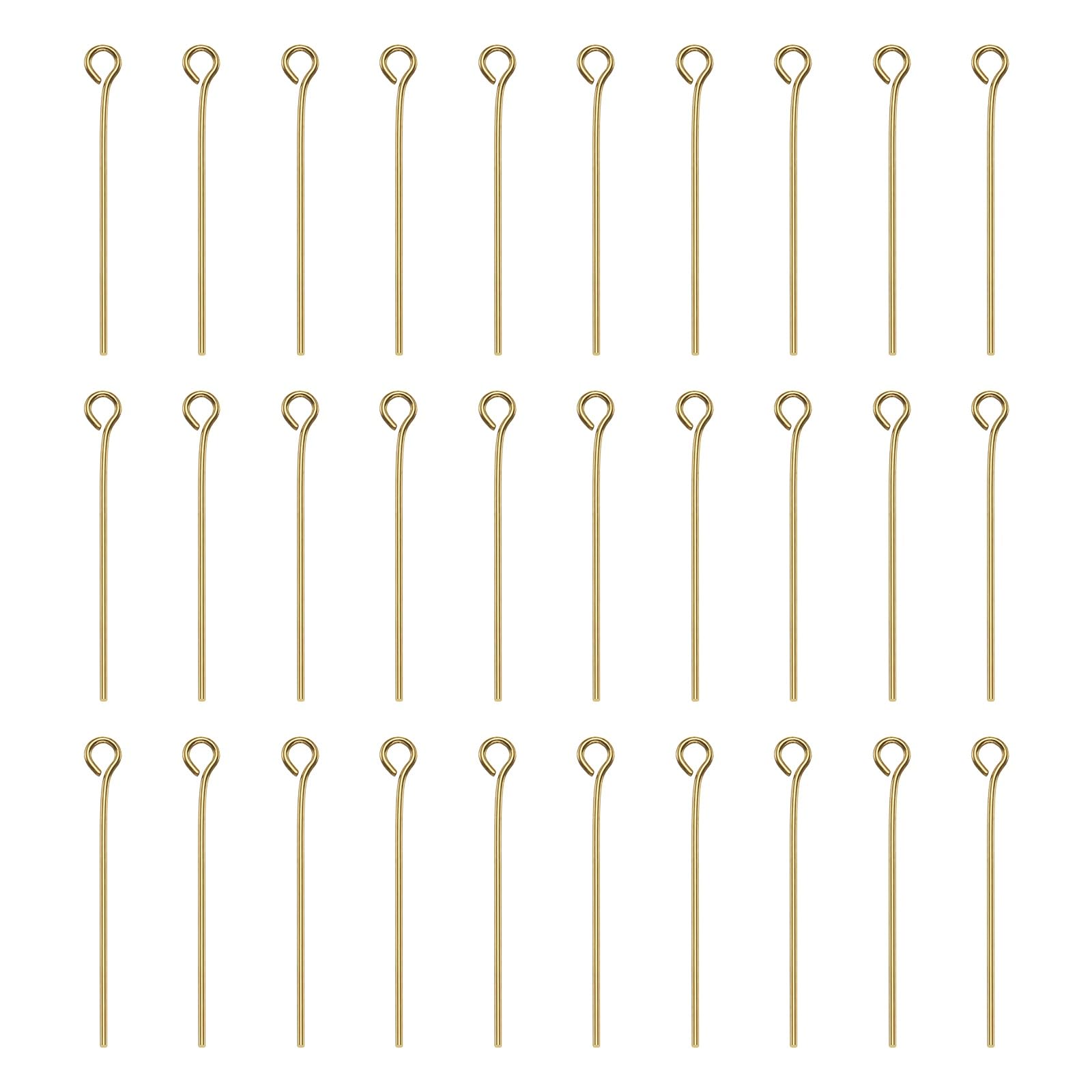 sourcing map 100pcs 18K Gold Open Eye Head Pins 1.18" 30mm Mini Metal Wire Eye Pins Beading Small Needles Bulk for Earring Pendant Necklace Bracelet Charm Jewelry Making Findings DIY Craft
