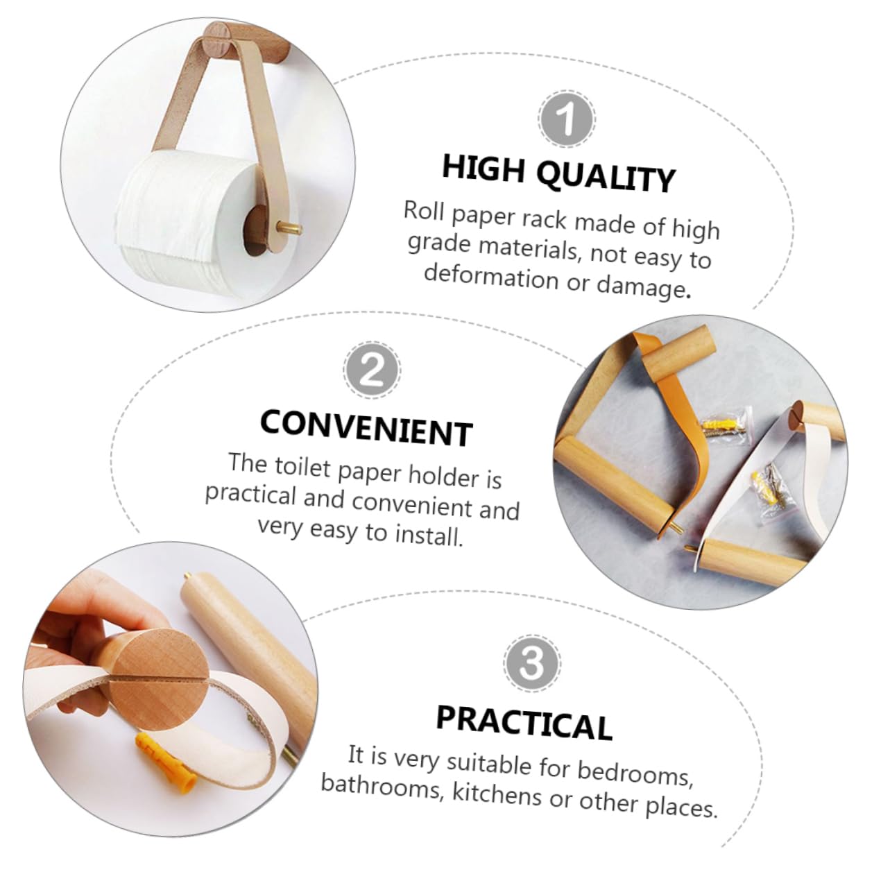 DOITOOL 3 Piezas Soporte Higiénico de Madera con Colgador de Pared Diseño Rústico y Práctico para Baño y Cocina Almacenamiento Compacto para Toallas