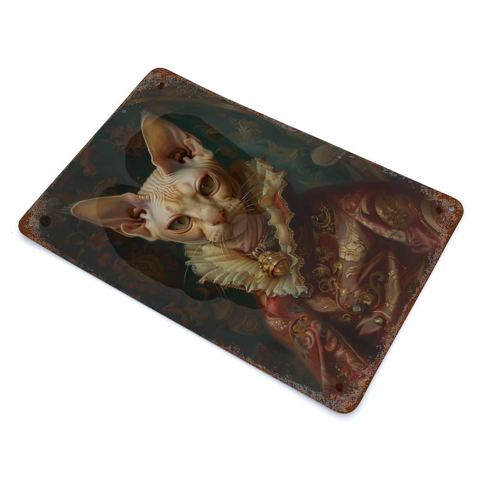 Garage Style Sphynx Cat Renaissance Rust Effect Tin Sign 11.8"x7.9", Industrial Home Decor for Bar And Workshop