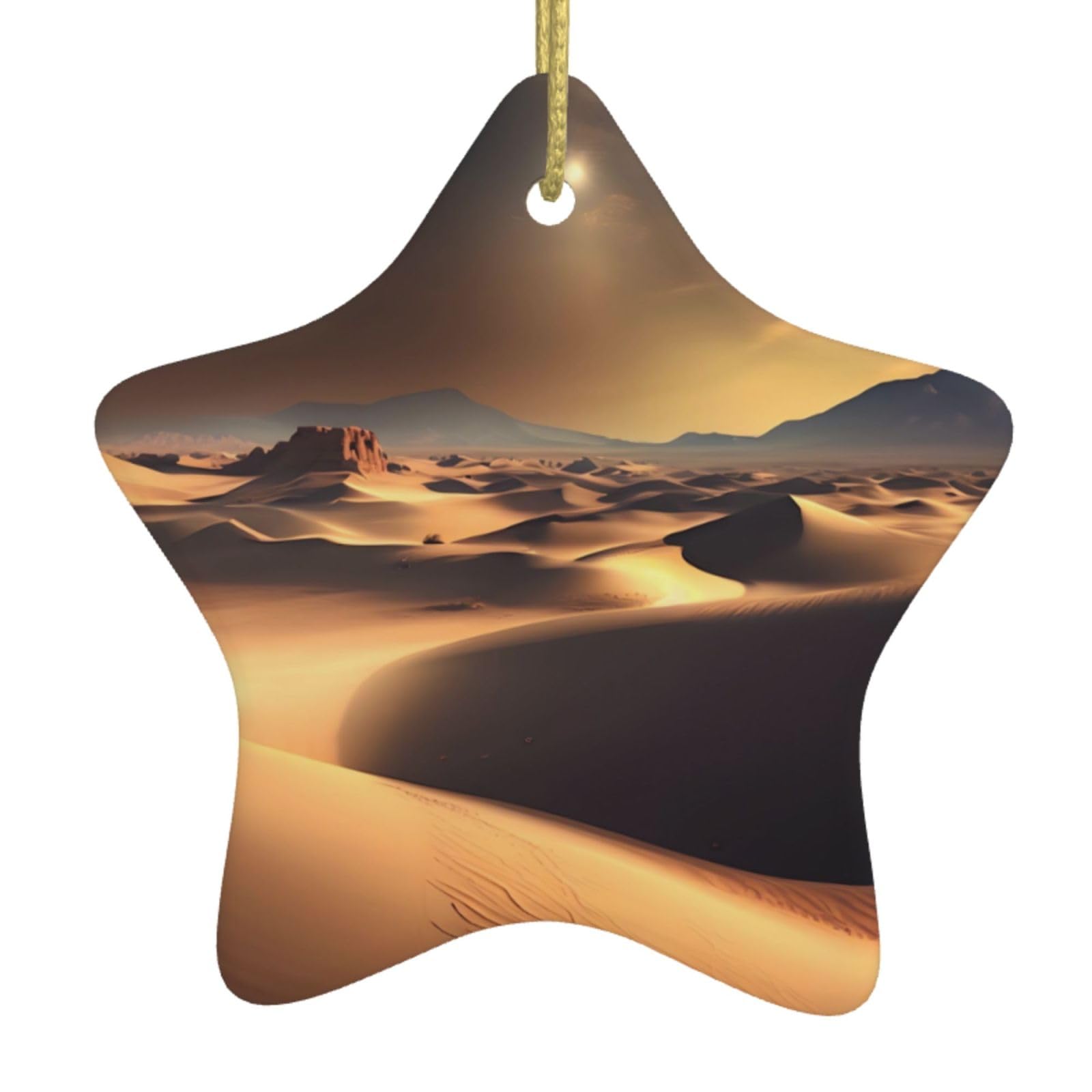 Sahara Desert Christmas Ceramic Star Pendant with Punched Holes and Gold Wire Rope, Christmas Tree Home Decoration