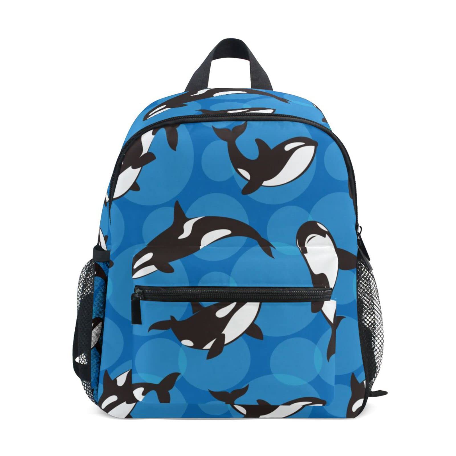 Kids Backpack for Boys Orca Killer Whale Blue Toddler Bags Children Preschool Kindergarten Small Chest Strap