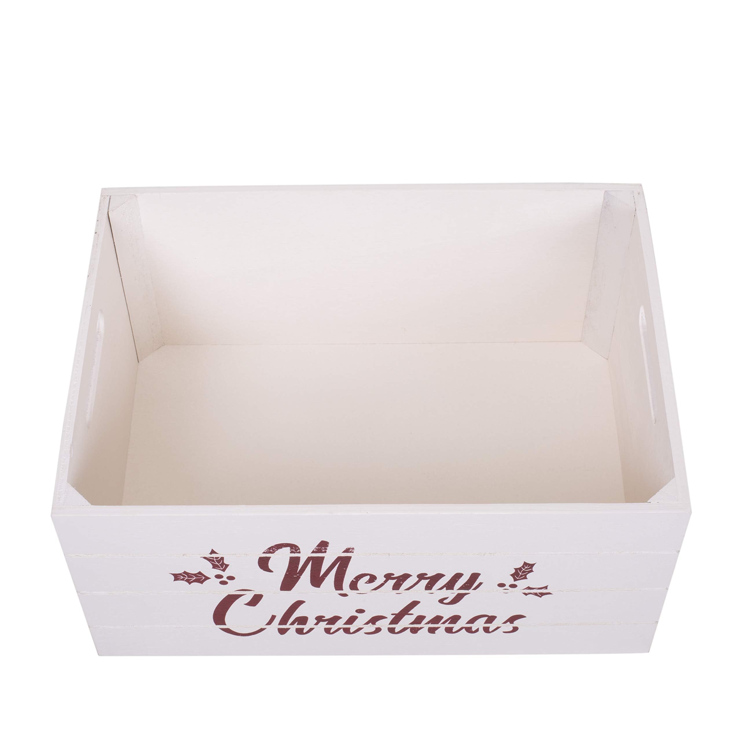 Green Leaves White Christmas Edition Wooden Crates Retail Display Storage Box Gift Hamper Eve Box (3, )