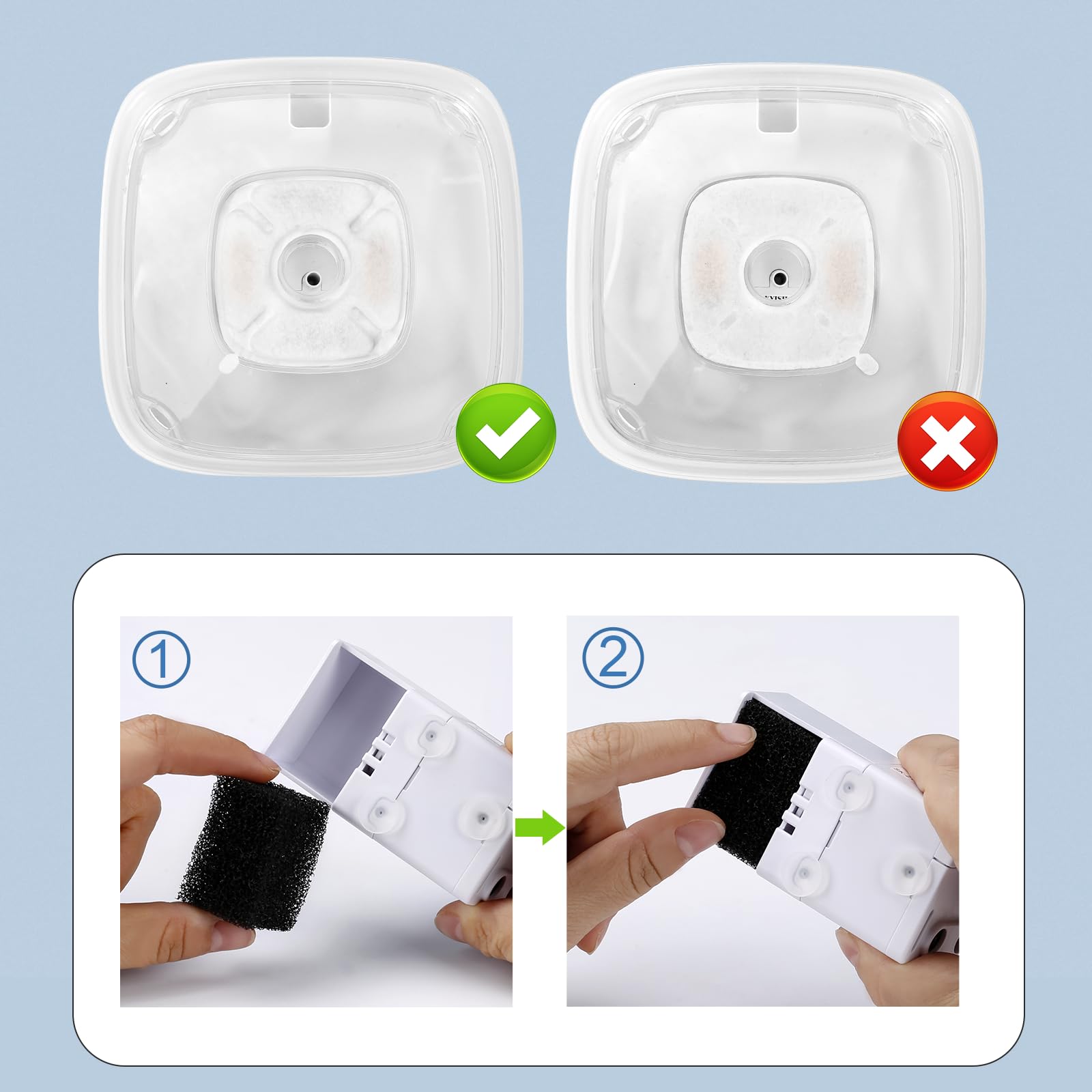 Paquete de 8 filtros de fuente para gatos y 8 esponjas de prefiltro de repuesto compatibles con filtros de fuente de agua para gatos de 2,8 L