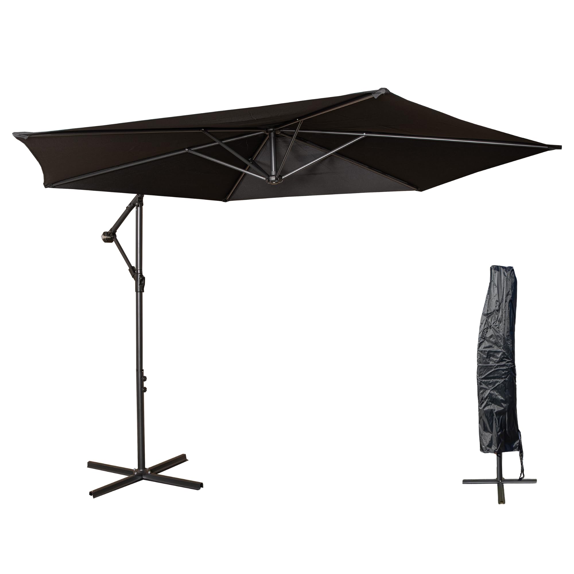 Black Choice Of Colour 3M Hanging Banana Cantilever Garden Parasol With Cover
