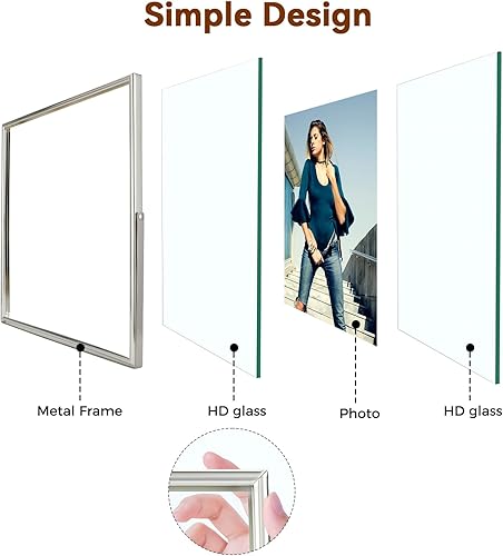 Miniatura 4 de Marco flotante plateado, 8 x 10 pulgadas, vertical, juego de 2 unidades, para fotos de 7 x 9, 6 x 8, 5 x 7, marcos de fotos para estante de mesa,