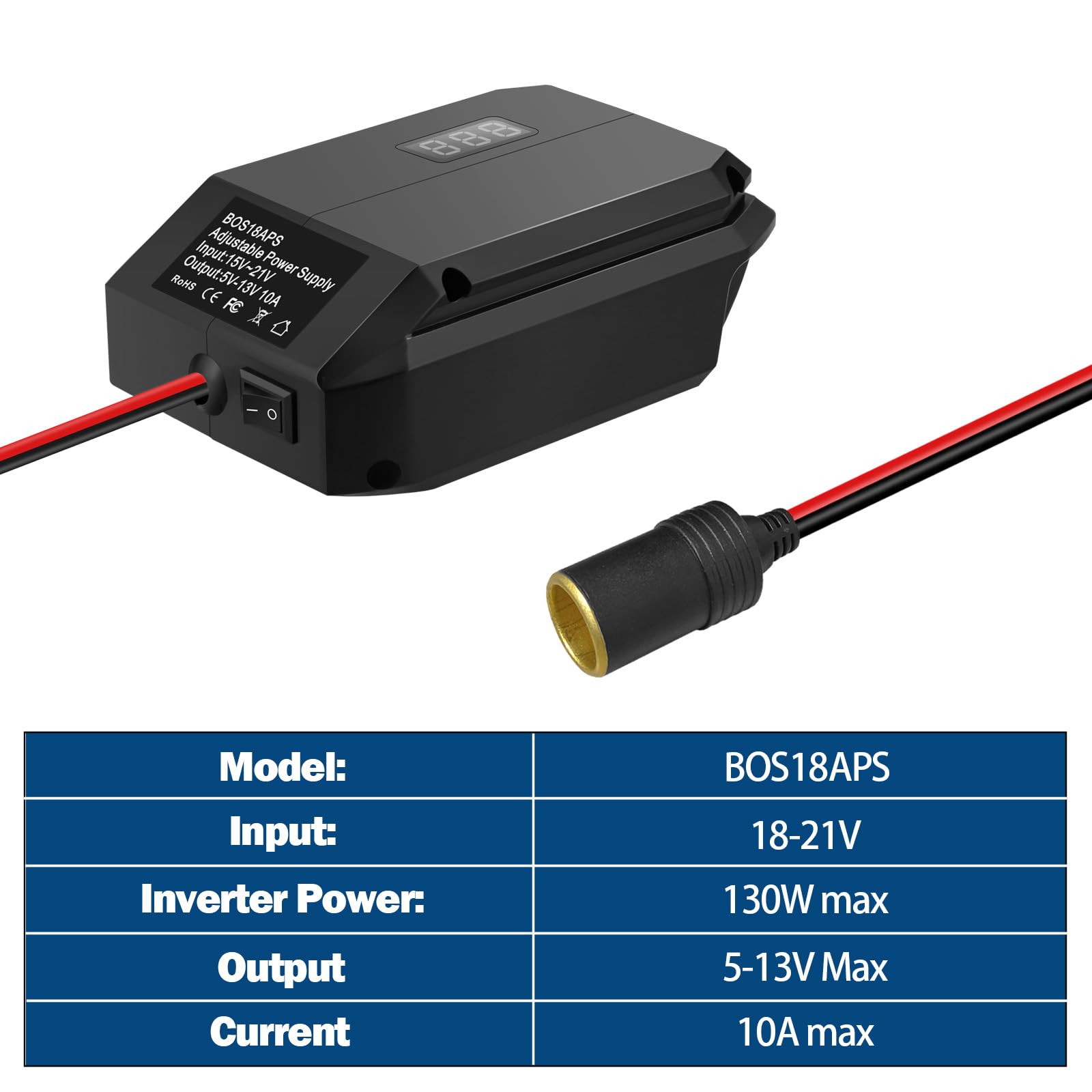 Convertitore step down da 18 V a 12 V per batteria Bosch GBA 18 V, adattatore di alimentazione della batteria DC, adattatore per accendisigari, perfetto per l'aggiornamento di utensili elettrici,