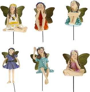 Set of 6 Fairy Garden Fairies Garden Ornaments, Miniature Resin Fairy Statues on Stick Garden Accessories Fairies Figurine Garden Decoration for DIY Fairy Garden Doll House Micro Landscape