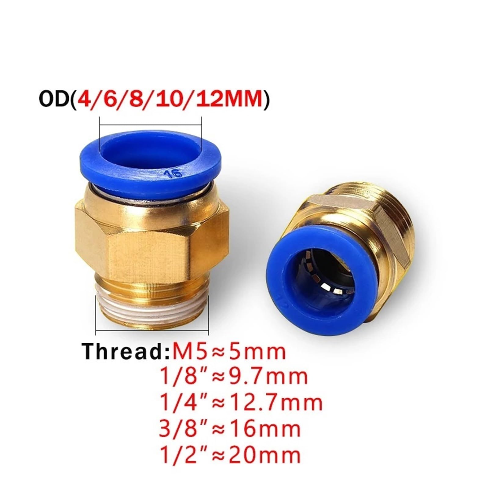 Racores Push to Connect Conectores neumáticos de aire (5 unidades, PC/PCF/PL/PB/SL, 4 mm, 6 mm, 8 mm, rosca de 1/8", 1/4", 3/8", 1/2"), conectores rápidos for mangueras.(OD12mm-1I4,SL (5PCS))