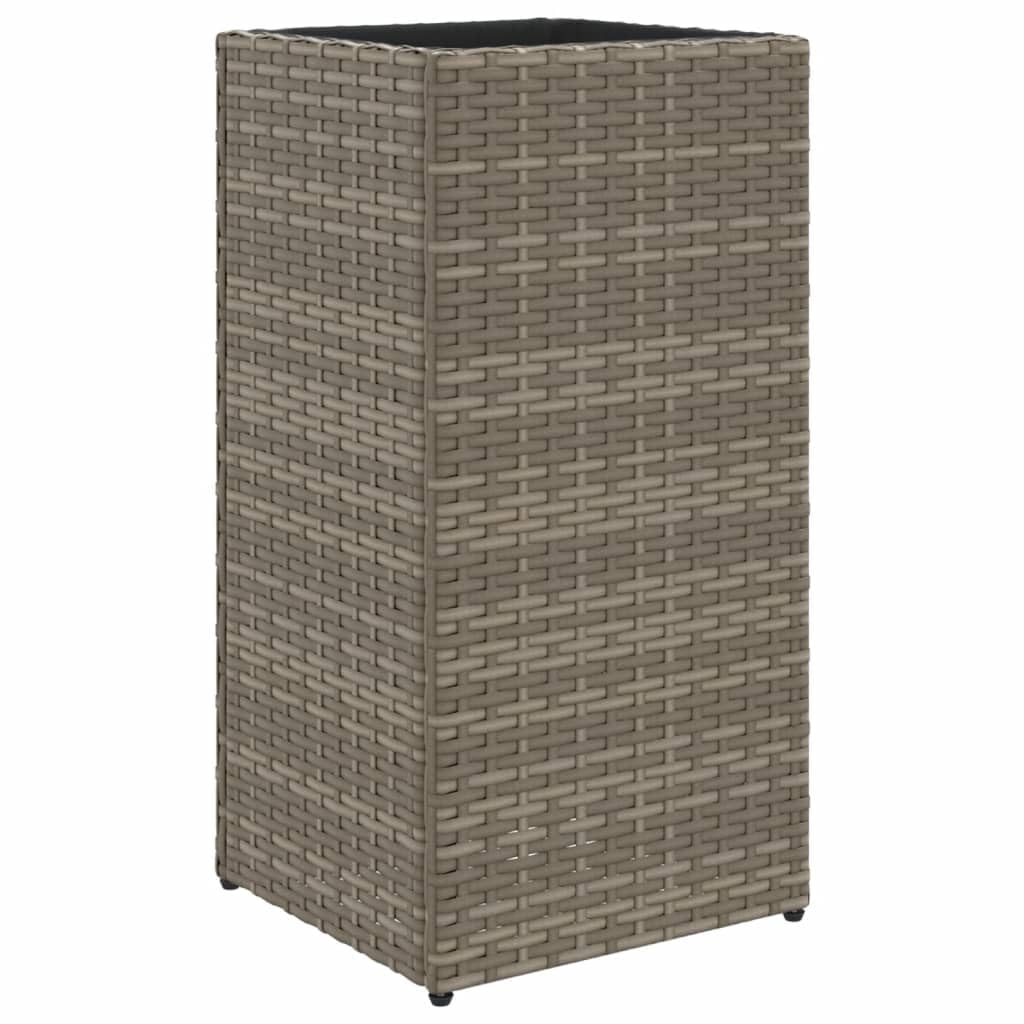 Donica ogrodowa szara 30x30x60 cm rattan PE z wkładem włókninowym odporna na warunki atmosferyczne do roślin balkon taras dekoracja