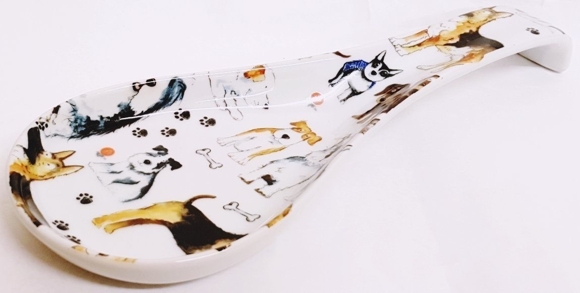 fromeuropewithlove Dogs Spoon Rest Large Ceramic Porcelain Dog Collage Spoon Hand Decorated in UK