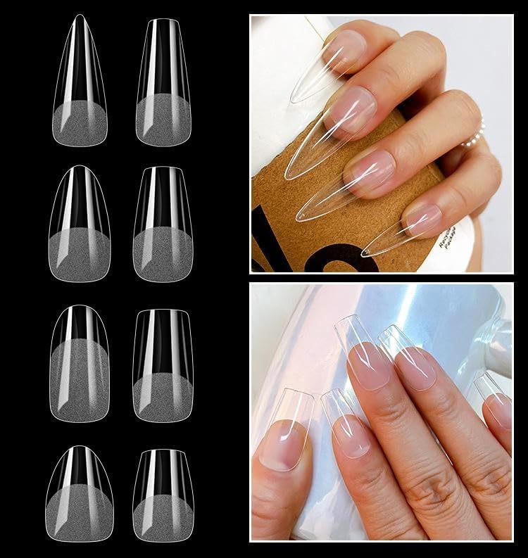 QUEENFINGER Gel X Nail Tips, Soft Gel Full Cover Clear Acrylic Nail Extensions for Manicure Nail Art Salon or Home DIY Use Medium Length (600PCS #QF6) 3