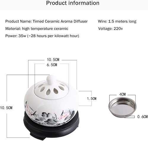 Miniatura 7 de Quemador de incienso eléctrico con temporizador, quemador de fragancia de cerámica de temperatura ajustable, difusor de aceite perfumado de resina