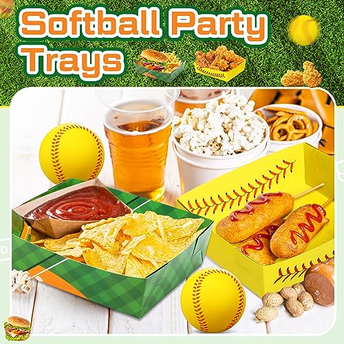 Image of Teling 36 Pcs Large Baseball Plates Party Trays 5 Lb Food Boat,Yellow | Paper Plates with Baseball Designs, Holds Nachos Burgers Fries, For Softball Birthday Party Supplies, Serving Snack Boats