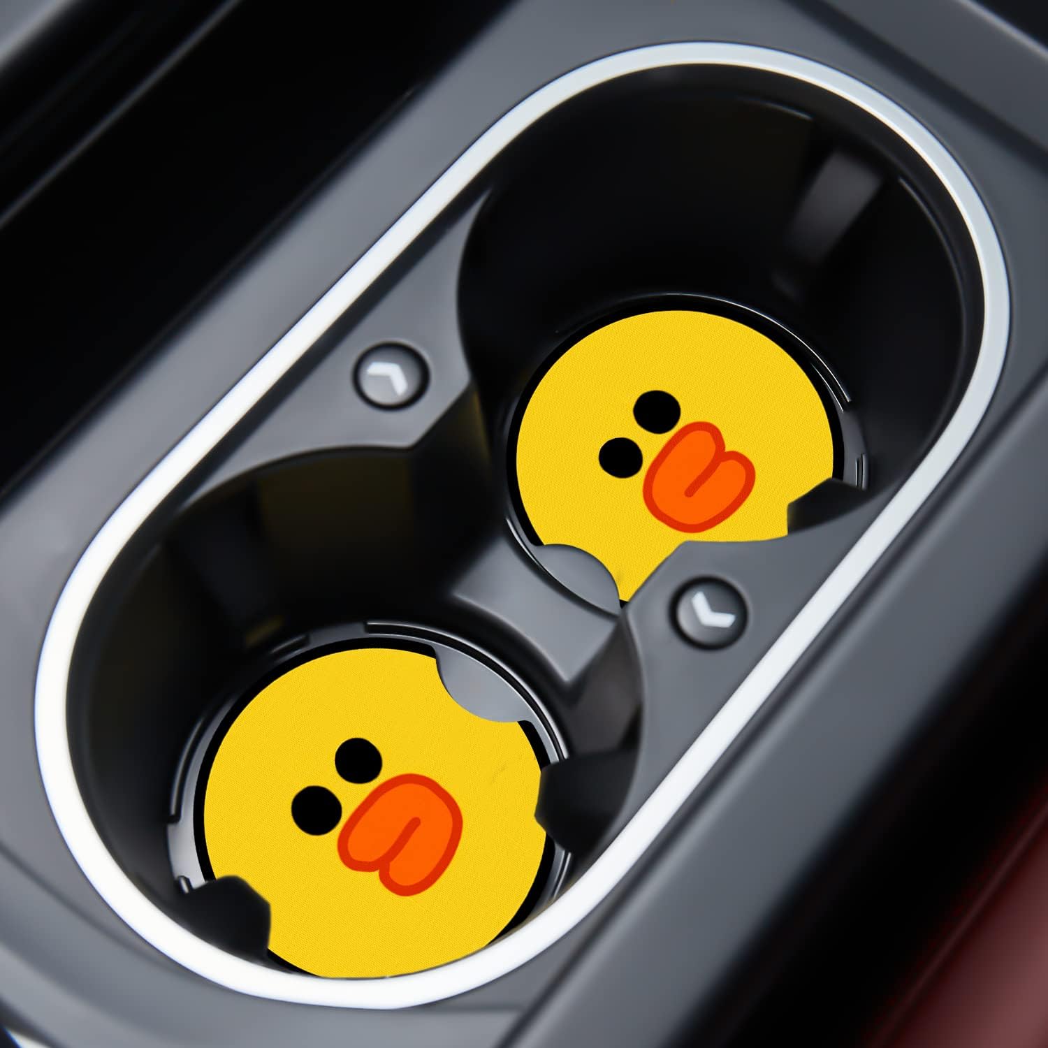Jupswan Car Cupholder Coaster Absorbent 2 Pack Cute Fun Cartoon Funny Yellow Duck Face Design Rubber New Automotive Cup Holder Decal Decor Accessories for Women Men DZ103
