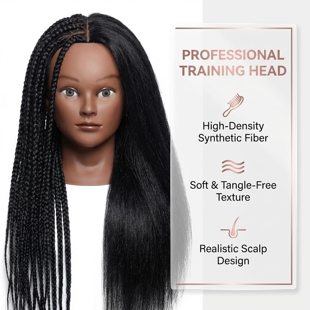 16 Inch 100% Real Hair Mannequin Head for Kids Braiding, Practice Training Doll Head for Hairstyle Styling Braiding Cosmetology (black-16)