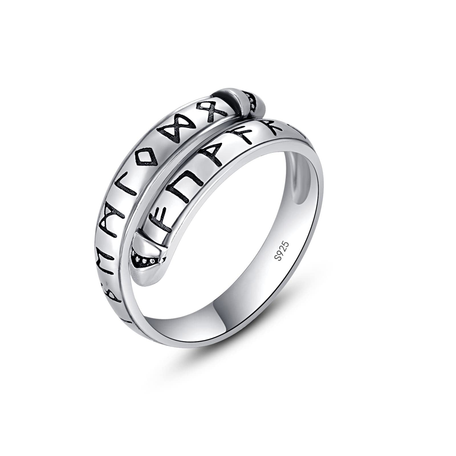 KINGWHYTE Anillo de dragón de plata de ley 925, ajustable, vintage, amuleto, joyería de dragón, regalos de cumpleaños para hombres y mujeres