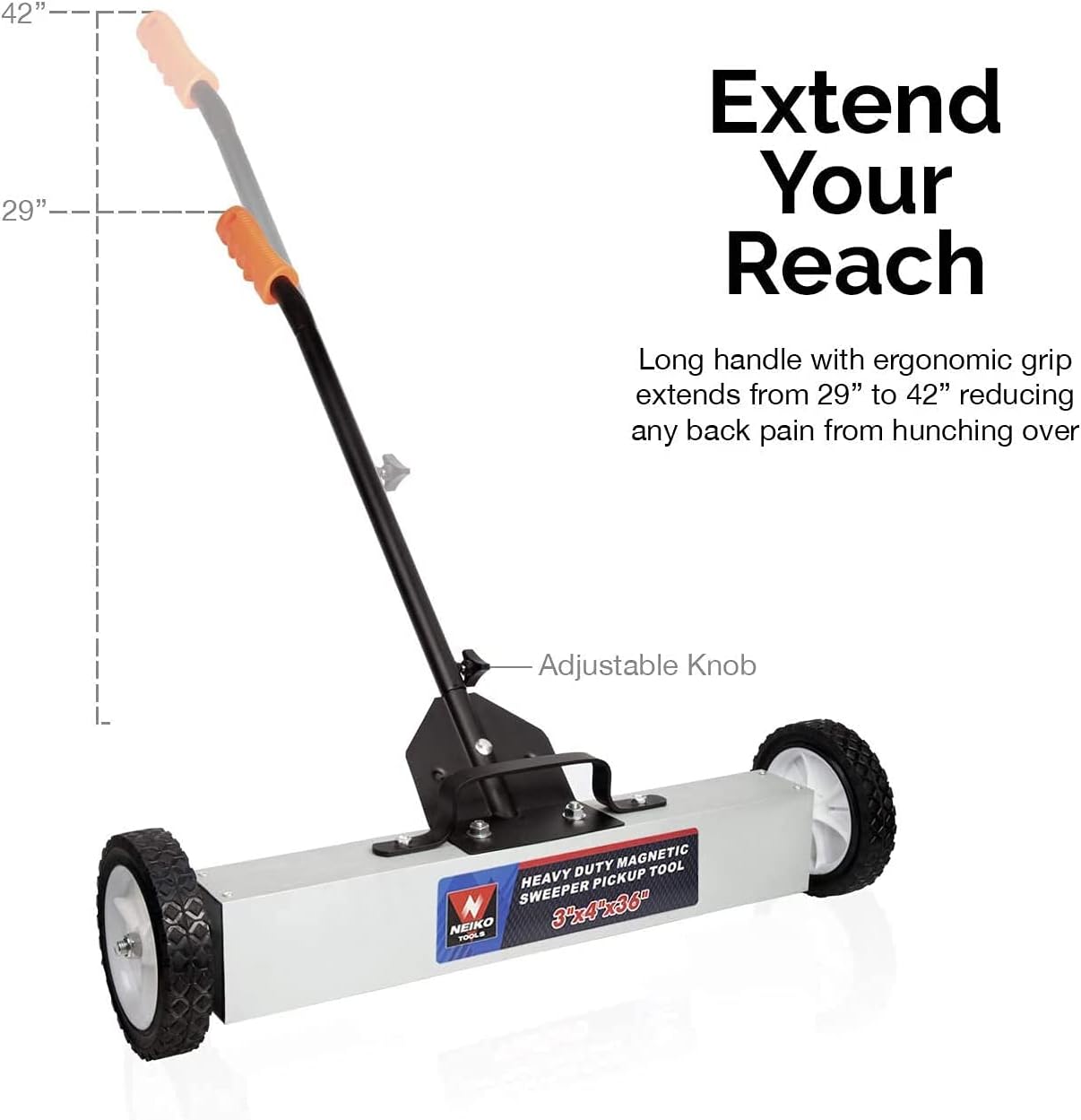 NEIKO 53420A 36” Magnetic Pick-Up Sweeper with Wheels | 30 Lbs Capacity | Adjustable Handle & Floor Magnet Clearance - - 