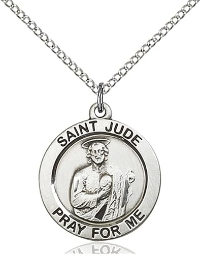 Saint Medal Collection Colgante de plata de ley St. Jude 34 x 34 pulgadas con cadena de eslabones Lite, Metal