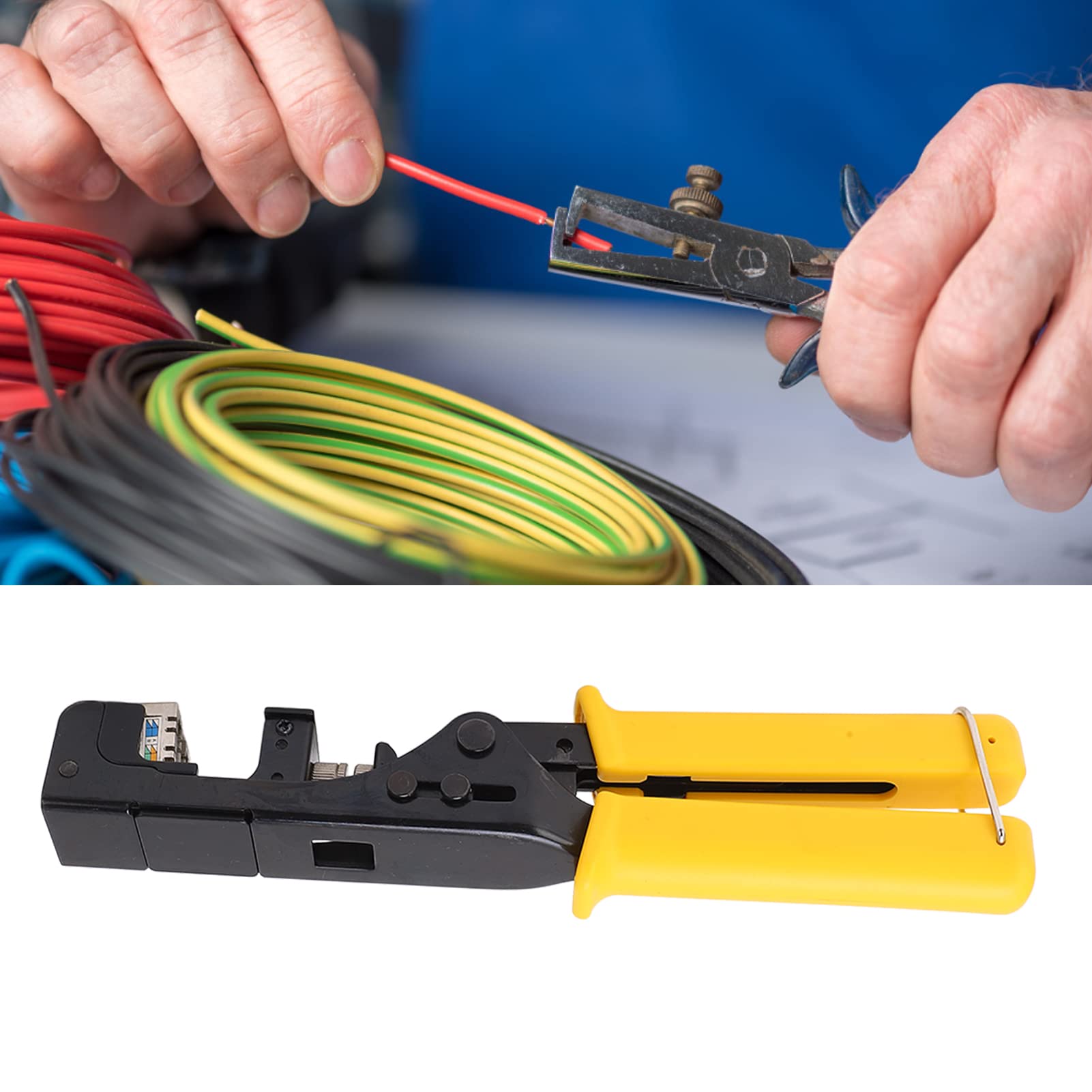 Crimpatrice a cricchetto Crimpatrice terminale Pinza a crimpare Tenuta regolabile Maniglia resistente al calore per Cat6 Ethernet Keystone Jack Connettori RJ45 Maniglia in acciaio