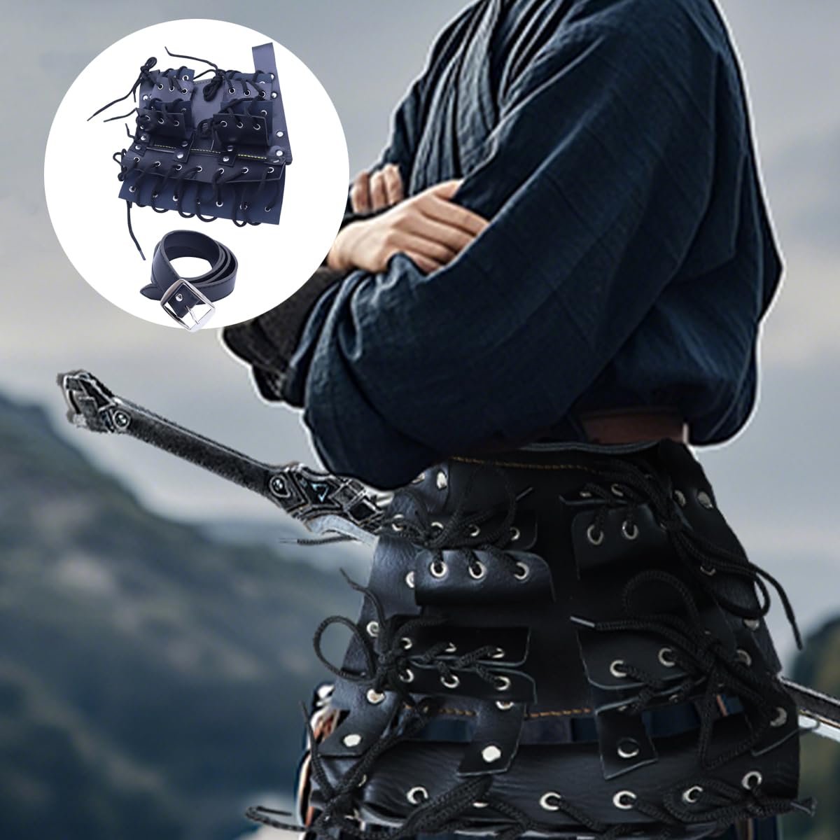 Cintura Portaspade Regolabile, Supporto Ad Anello, Cintura Per Katana, Tracolla Regolabile, Fondina Per Trasporto Katana Per Costumi Cosplay Anime (3 Spade)