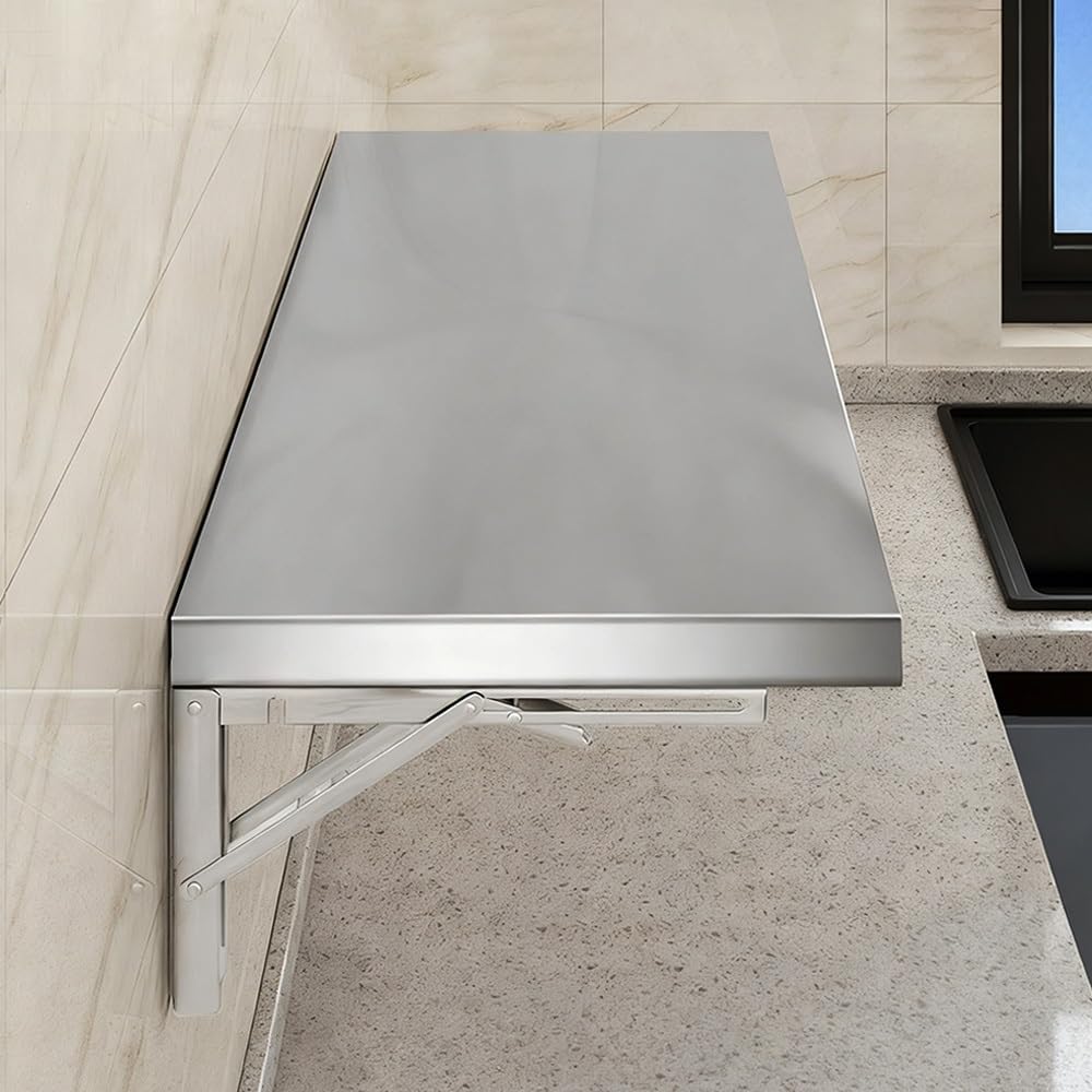 Generisch Klappbarer Wandtisch, Klapptisch Wand Esstisch Edelstahl, Wandklapptisch Für Kleine Räume, Schwimmender Schreibtisch, Faltbarer Küchentisch(80x40cm/32x16in)