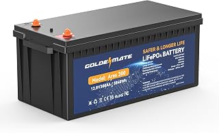 GOLDENMATE 12V 300Ah LiFePO4 Lithium Battery, 5000+ Deep Cycles with 10-Year Lifespan, 3840Wh Power, Built-in BMS, Ideal for RV, Solar System, Marine, Trolling Motor, Golf Cart, Off-Grid Applications